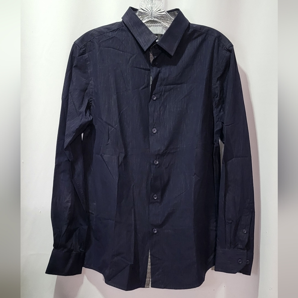 Pavini Men's Navy Blue Long Sleeve Casual Button Up Shirt Size Small EUC